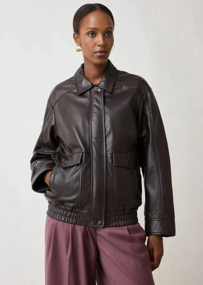 Oversize kožna bomber jakna od janjeće napa kože