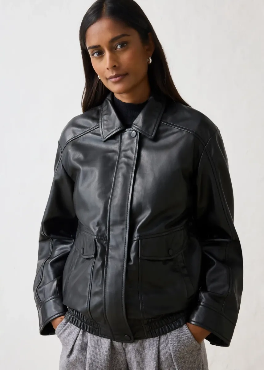 Oversize kožna bomber jakna od janjeće napa kože