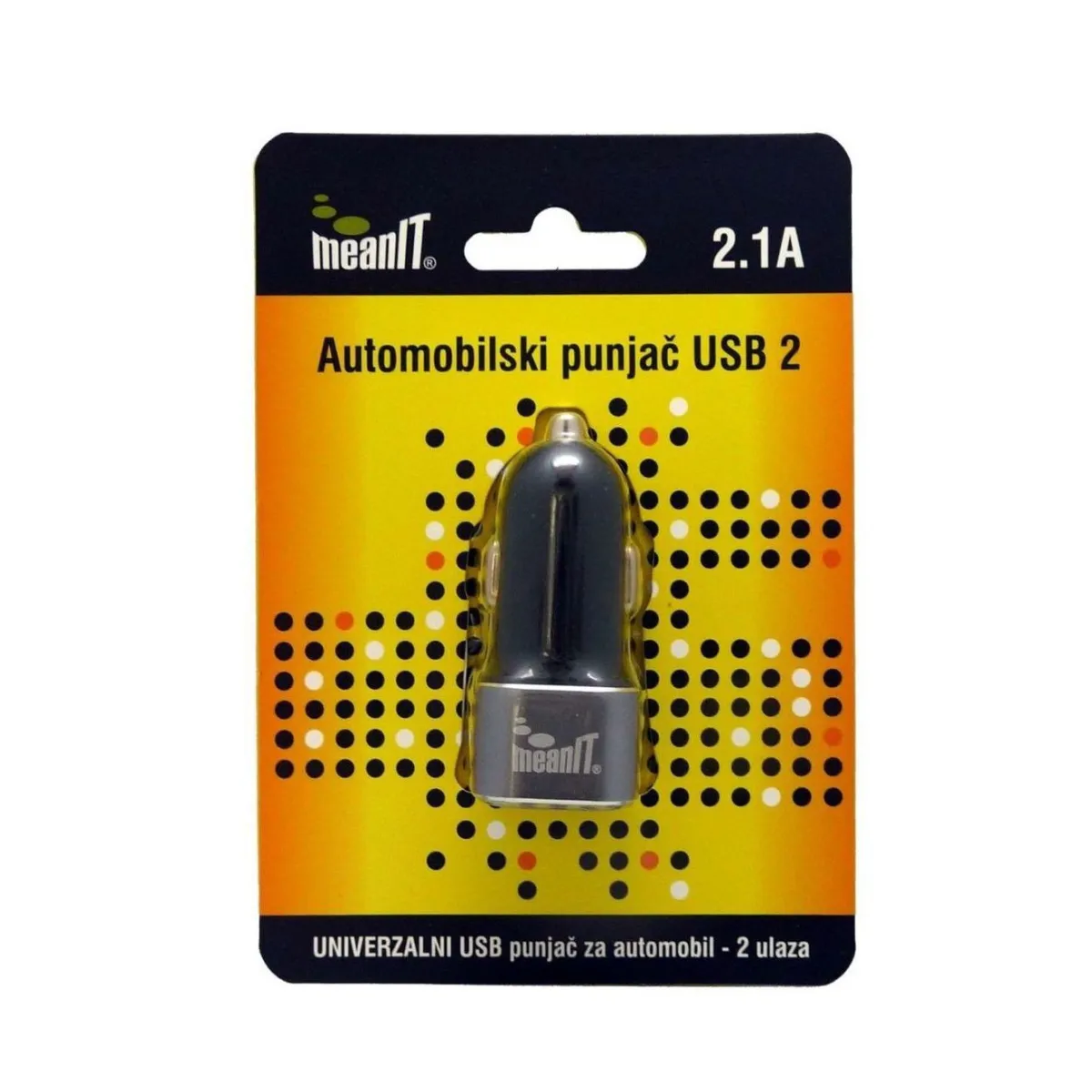 Auto punjač MEANIT, 2x USB A, crni