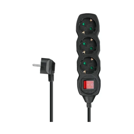 Kabel produžni DPM SPP17, 3-mjesta s prekidačem, 5m, kabel 3x1.5mm2, crni