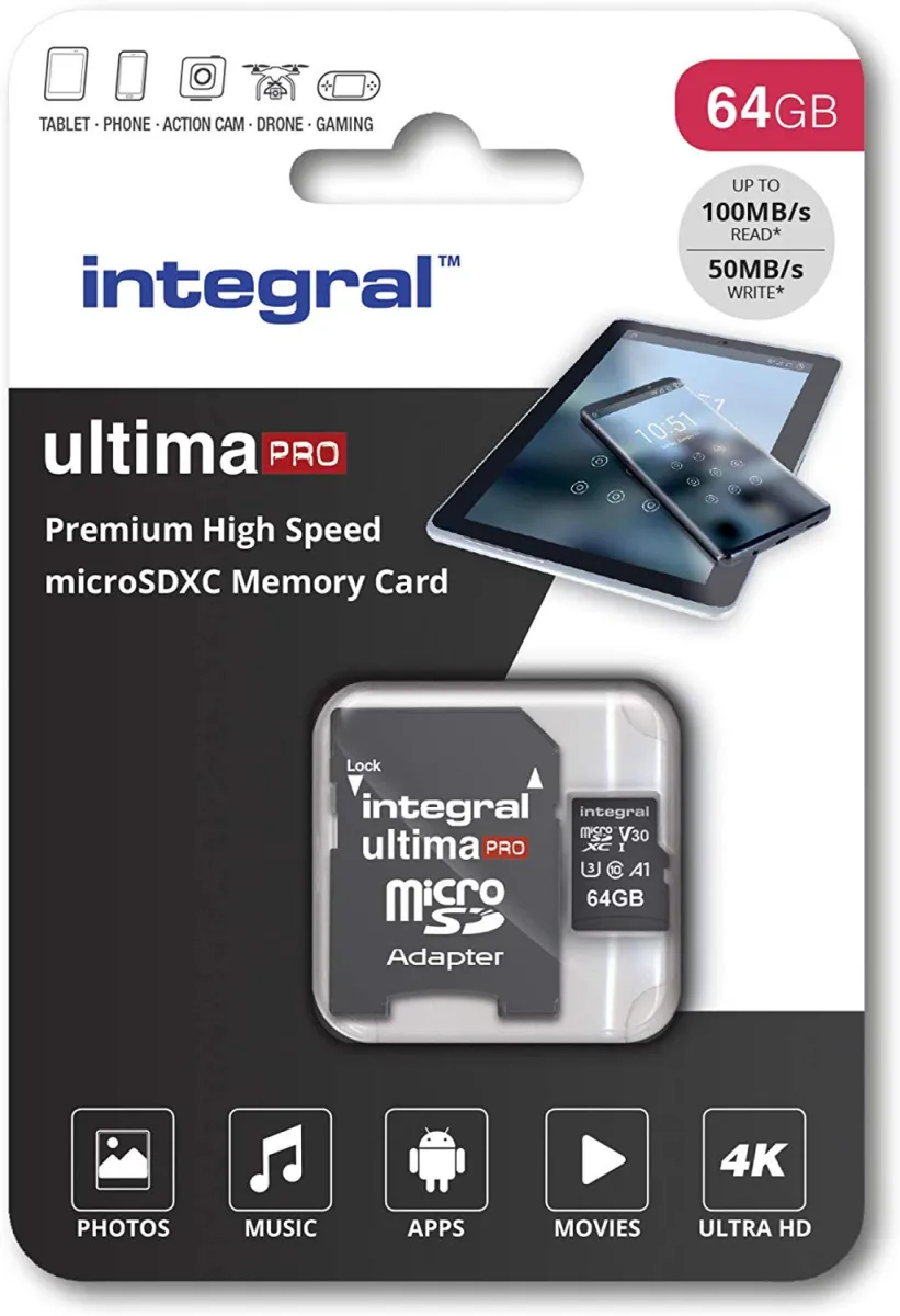 Memorijska kartica INTEGRAL Premium High Speed, micro SDHC/XC, 64GB, V30 UHS-I U3