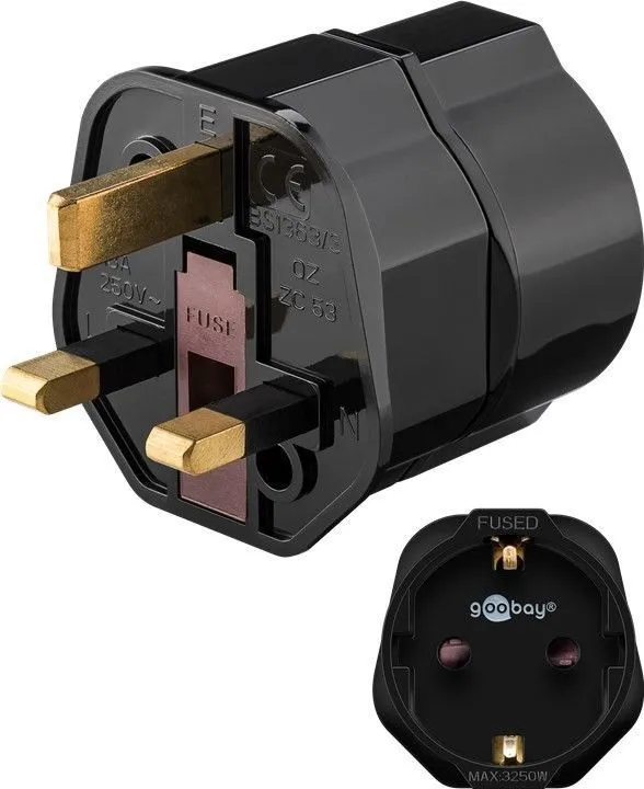 Putni adapter engleski utikač-šuko utičnica, crni