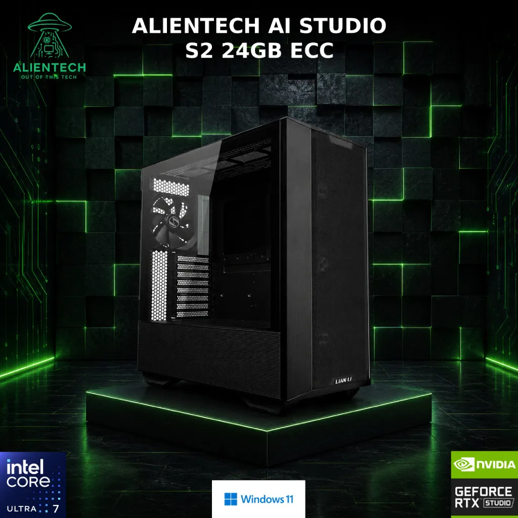 Računalo multimedia ALIENTECH AI Studio S2, 100500102, Core Ultra 7 270K Plus, 128GB, 4TB SSD, NVIDIA RTX 4000, Windows 11P