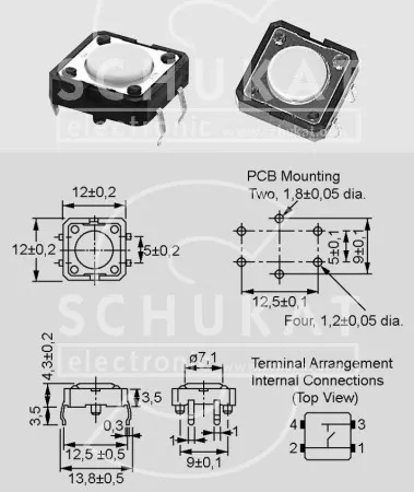 Taster za pločicu 12x12x4,3 mm, OMRON B3F-4000