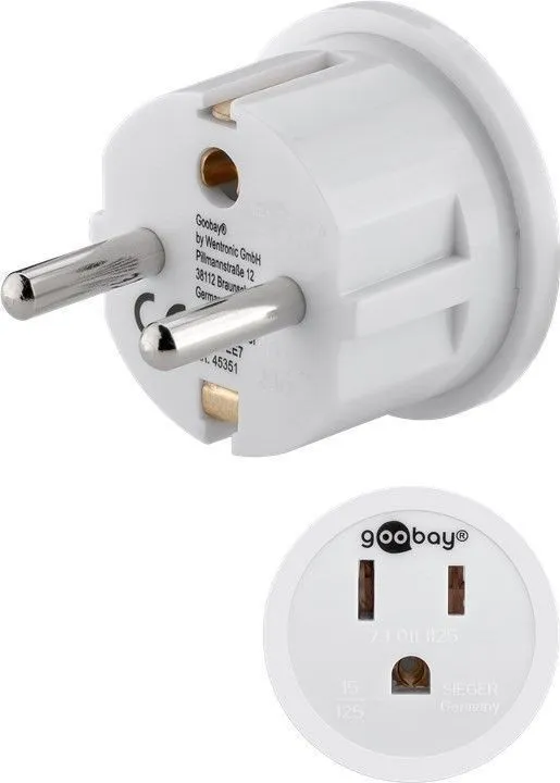 Utikač šuko adapter, šuko (M) na američka utičnica, s uzemljenjem, bijeli, GOOBAY 45351