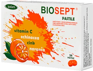 Biosept pastile za grlo – vitamin C, echinacea, naranča i cink, 24 kom.
