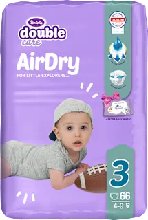 double care AirDry pelene 3 midi (4 – 9 kg) + vlažne maramice 40 kom., 66 kom.