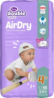 double care AirDry pelene 4+ maxi plus (9 – 15 kg) + vlažne maramice 40 kom., 56 kom.