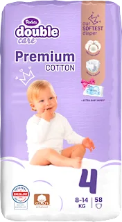 double care Cotton Premium pelene vel. 4, (8 - 14 kg) + vlažne maramice 20 kom., 58 kom.