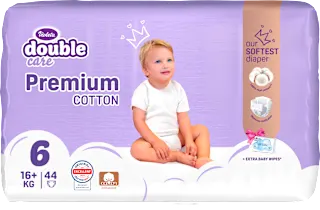 double care Cotton Premium pelene vel. 6 (16+ kg) + vlažne maramice 20 kom., 44 kom.
