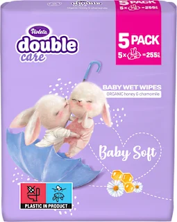 double care vlažne maramice Baby Soft – organski med i kamilica, 5 x 51 kom., 255 kom.