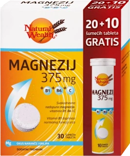 Magnezij 375 mg + B1 + B6 + C šumeće tablete, 30 kom.