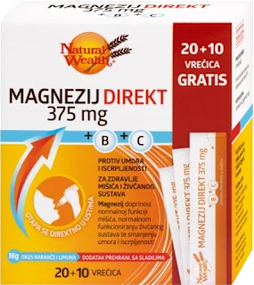 Magnezij Direkt 375 mg vrećice + B + C, 20 kom.