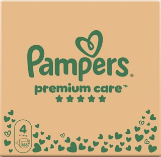 Pelene premium care mjesečno pakiranje, vel. 4 (9 – 14 kg), 188 kom.