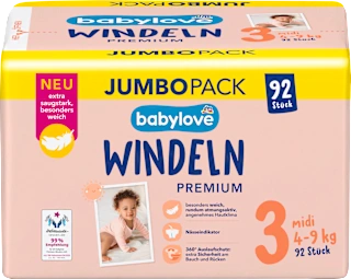 Premium pelene jumbo midi, vel. 3 (4 – 9 kg), 92 kom.