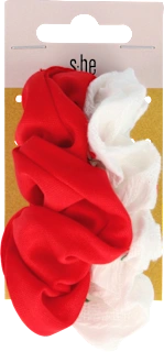 Scrunchie gumice za kosu – crvena i bijela, 2 kom.