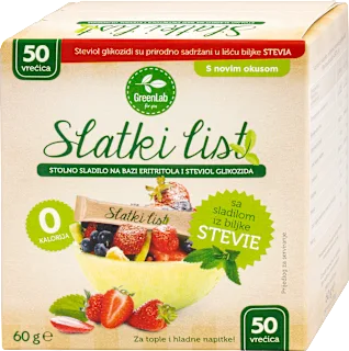 Slatki list, stolno sladilo na bazi eritritola i steviol glikozida, 50 kom.