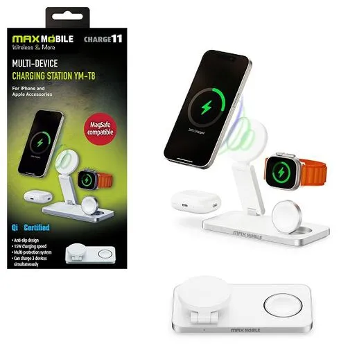 MaxMobile bežični punjač YM-T8 PD MagSafe, set 3U1 bijeli