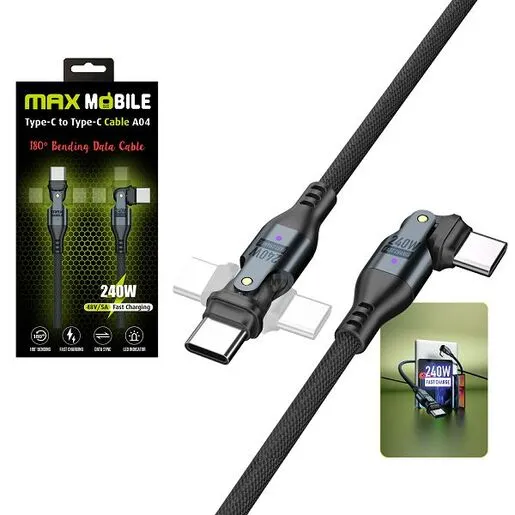 MaxMobile data kabel Type C, 240W, 5A, 1.2 m, crni