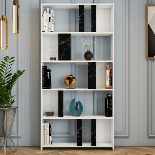 Polica za knjige, Lima - White, Black Marble