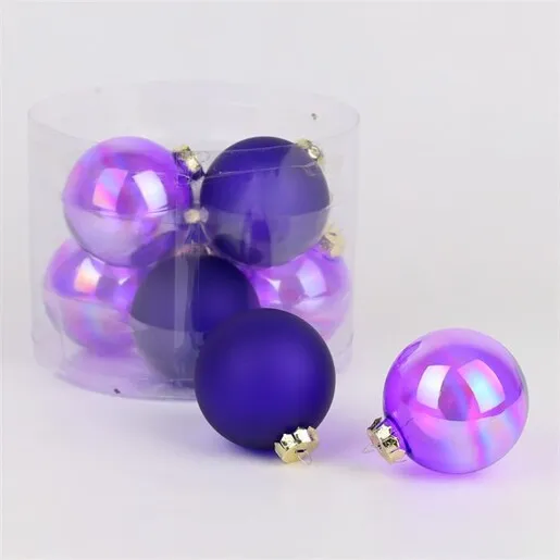 Staklene kuglice 8cm/8kom - ljubičasta transparent mat/iris