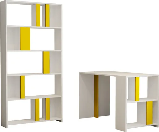 Studijski stol i policu za knjige, Lima - White, Yellow