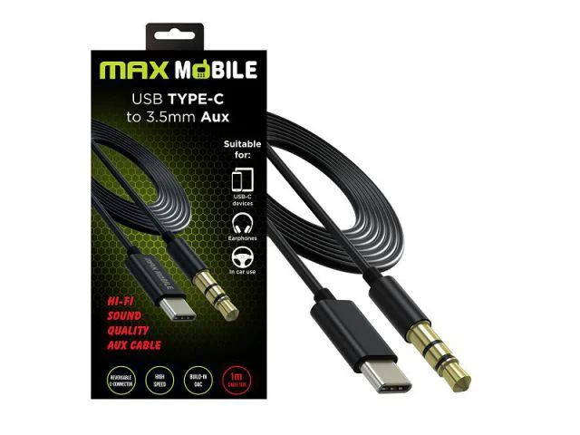 Audio kabel MAXMOBILE, USB-C (m) na 3.5mm (m), 1m, crni