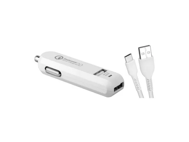 Auto punjač AVACOM CarMAX 2, 2x QuickCharge 2.0, bijeli + kabijeli USB Type-C