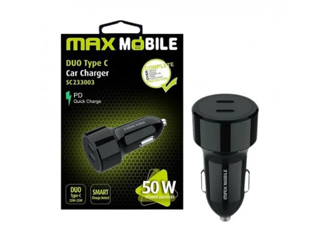 Auto punjač MAXMOBILE  PD QC 3.0 DUO TYPE C SC-233003,50W QUICK CHARGE crni