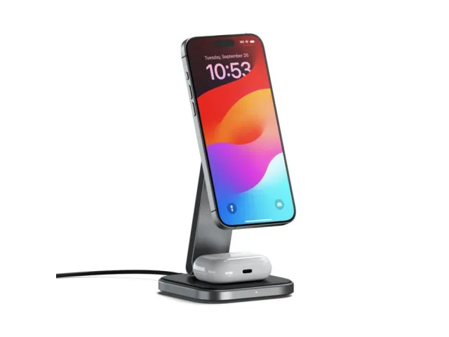 Bežični punjač SATECHI 2-in-1 Foldable, Qi2, Wireless Charging Stand, sivi (ST-Q21FM)