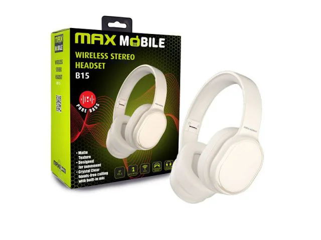 Bluetooth slušalice MAXMOBILE B15, naglavne, BT5.3, 3.5mm, do 38h reprodukcije, bež