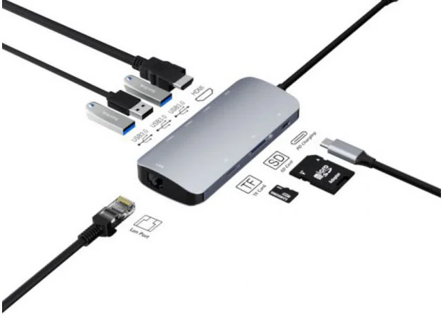 Docking stanica ASONIC, USB-C na HDMI, LAN, USB3.0/Tip C, SD čitač