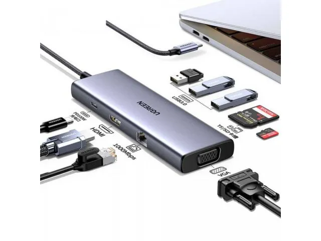 Docking stanica UGREEN, USB-C na 3x3.0 USB-A, 1xUSB-C(PD 100W), 1xHDMI, RJ45 (1 Gbps), 1xVGA, TF/SD