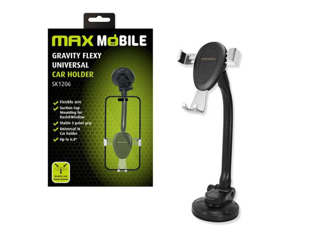 Držač za mobitel MAXMOBILE Gravity Flex SK1206, do 6.8", fleksibilna ruka, vakuum, crni