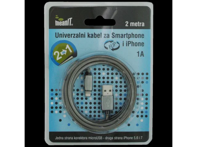 Kabel USB-A(m) na USB-A(m) MEANIT, 2m, sivi