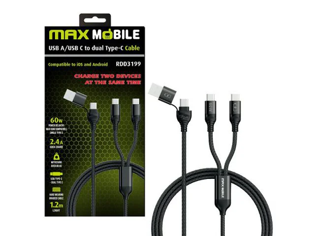 Kabel USB-C(m) na USB-A(m) MAXMOBILE, 1.2m, crni