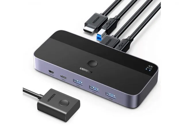 KVM switch UGREEN CM664, 3x HDMI 2.0 4K/60Hz, 2x USB-C, 3x USB-A, 2x USB-B, crni