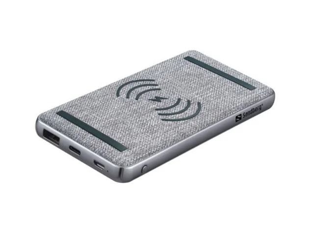 Prijenosna baterija SANDBERG Powerbank PD20W Wireless 10000mAh, microUSB, USB-C, bežična, siva