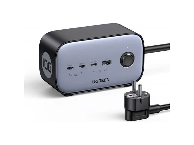 Produžna letva UGREEN DigiNest Pro, 100W, 2x Schuko, 3x USB-C (100W), USB-A, GaN III, 1.8m, crna