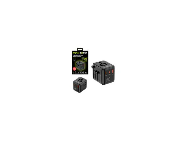 Strujni adapter MAXPOWER, putni,  GaN, 2x PD, USB Type C + USB A, 25W, crni