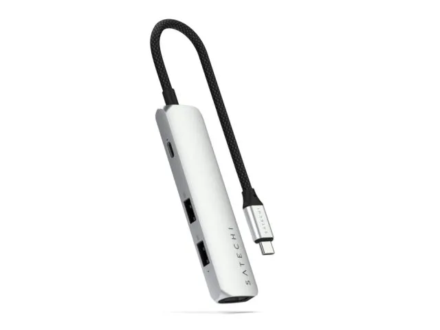 USB-C HUB SATECHI 4-in-1 USB-C Slim Multiport Adapter 4K, 1x USB-C PD 100W, 2x USB-A 3.2, 1x HDMI 4k@60Hz, srebrna (ST-P4SS)