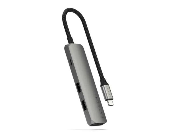 USB-C HUB SATECHI 4-in-1 USB-C Slim Multiport Adapter 4K, 1x USB-C PD 100W, 2x USB-A 3.2, 1x HDMI 4k@60Hz, siva (ST-P4SM)