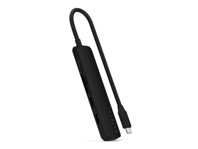 USB-C HUB SATECHI 6-in-1 USB-C Slim Multiport Adapter, USB-C 100W PD, 2x USB-A, HDMI 4K@60Hz, MicroSD, SD, crna (ST-P6SK)