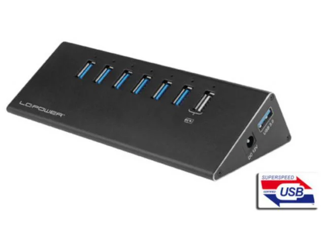USB HUB LC-POWER, 7xUSB 3.0 + strujni adapter, crni