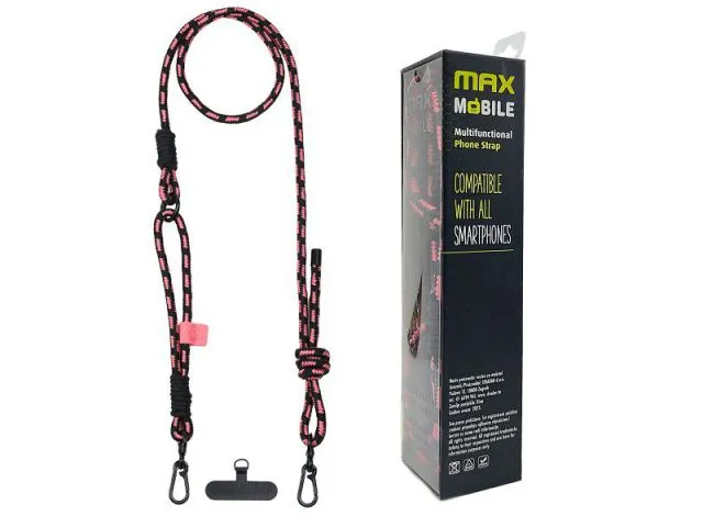 Vezica za mobitel MAXMOBILE, 2u1, 0.8x120cm, podešavanje duljine, crno-roza