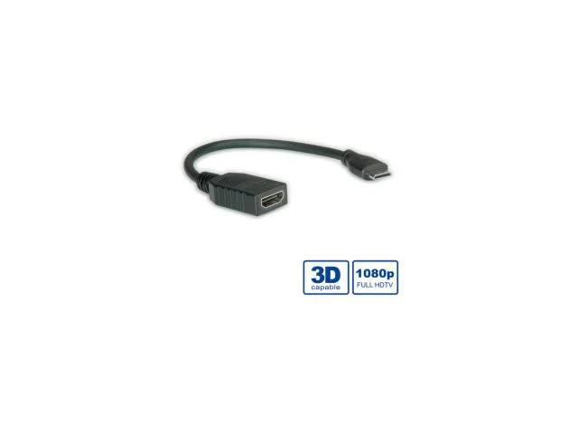 Video adapter ROLINE VALUE HDMI (ž) na Mini HDMI(m), 0.15m, produžni, High Speed, s mrežom, crni