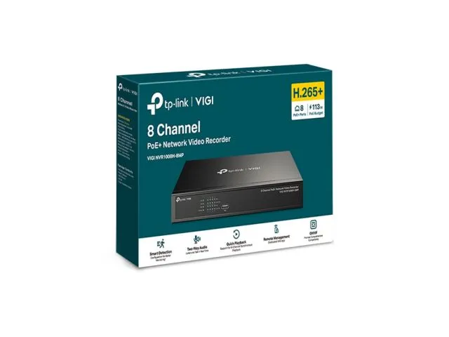 Video snimač TP-LINK VIGI NVR1008H-8MP, 8-channel PoE+ network, 24/7, crni