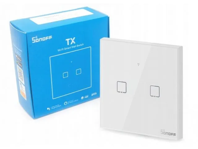 Zidni prekidač SONOFF T1EU2C-TX, dvostruki, WiFi/RF433 bridge, bijeli