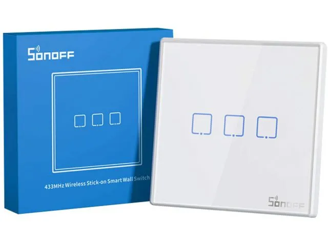 Zidni prekidač SONOFF T2EU3C-RF, trostruki, 433MHz, bijeli