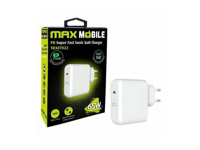 Zidni punjač MAXMOBILE TR-307002, USB-C, PD, Super Fast charge,GaN, 65W, bijeli